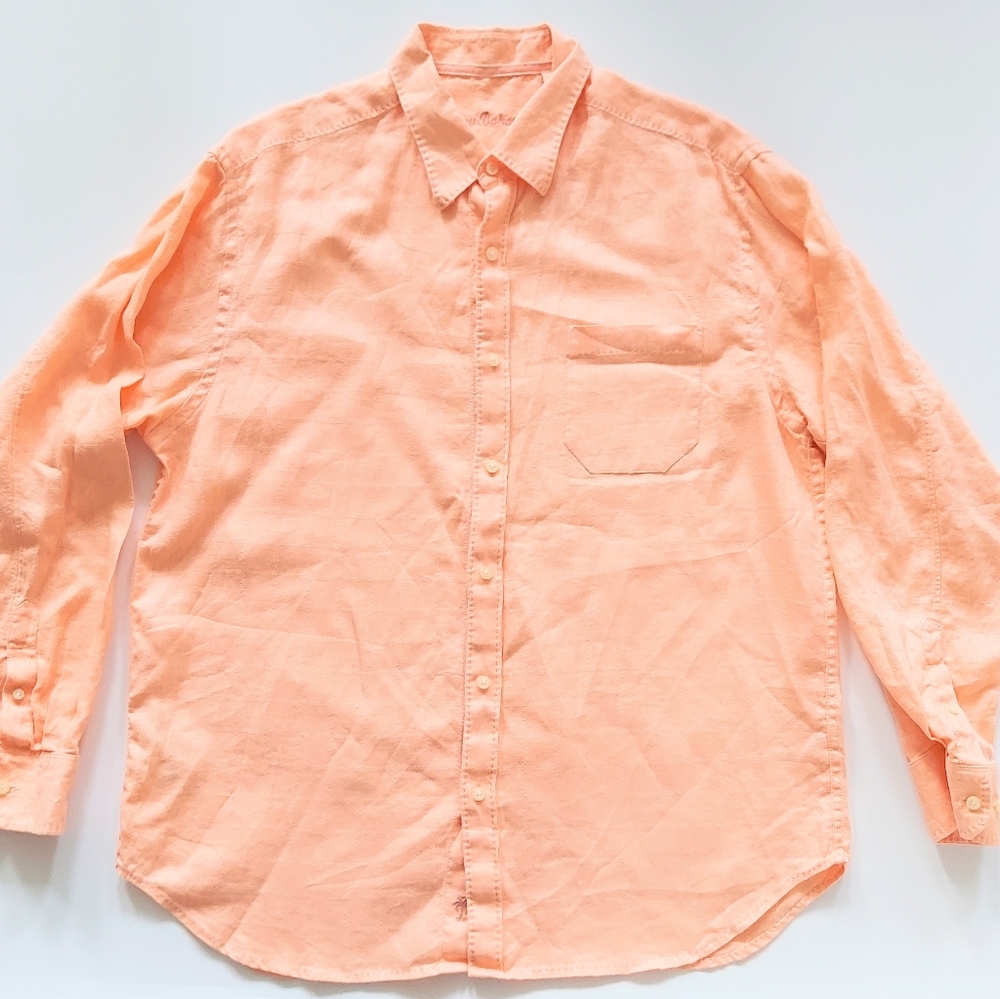Tommy Bahama Long Sleeve Linen Button Up Shirt Coral Orange Mens Large